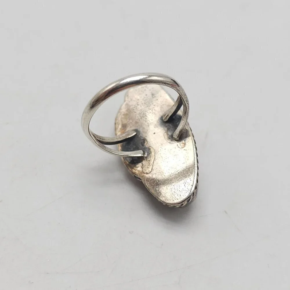 Vintage Sterling Silver Dead Pawn Tigers Eye Oval Ring Size 7.5